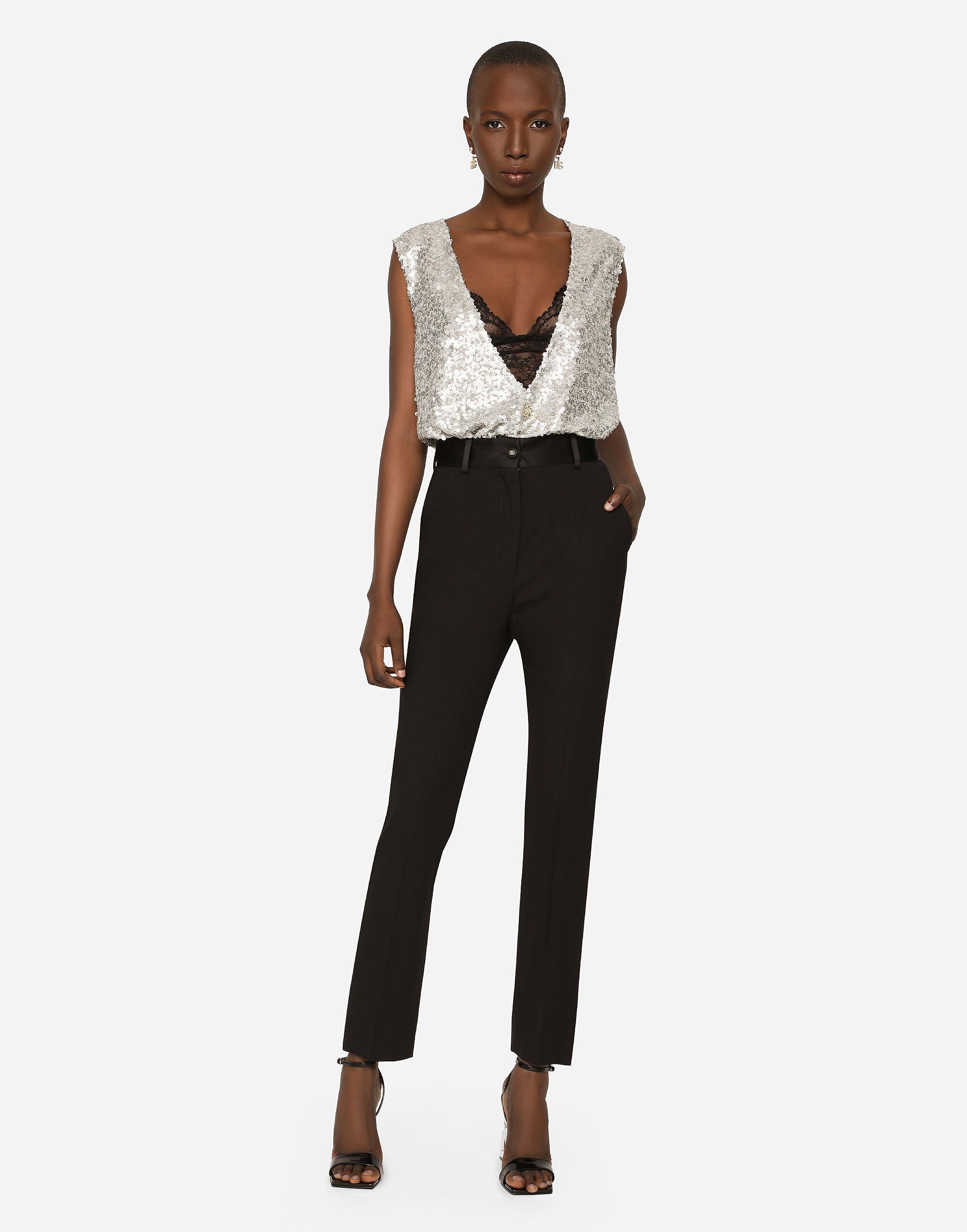 Woolen tuxedo pants in Black for Women Dolce Gabbana