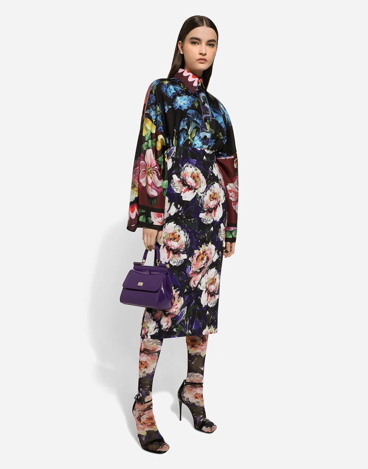 Dolce & Gabbana Oversize silk shirt with floral print Print F5O28THI1QN
