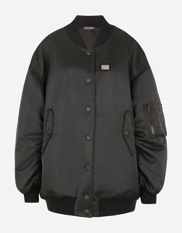 Dolce & Gabbana Cazadora de raso duquesa con placa con logotipo Negro F9M37THUM01
