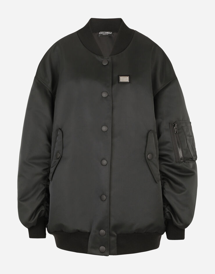 Dolce & Gabbana Cazadora de raso duquesa con placa con logotipo Negro F9M37THUM01