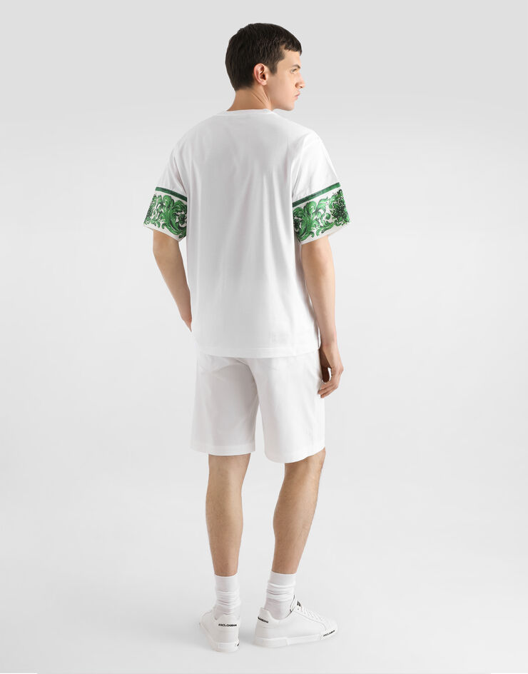 Dolce & Gabbana T-shirt en coton avec poche poitrine imprimée majoliques Blanc G8SB2TG7NUN