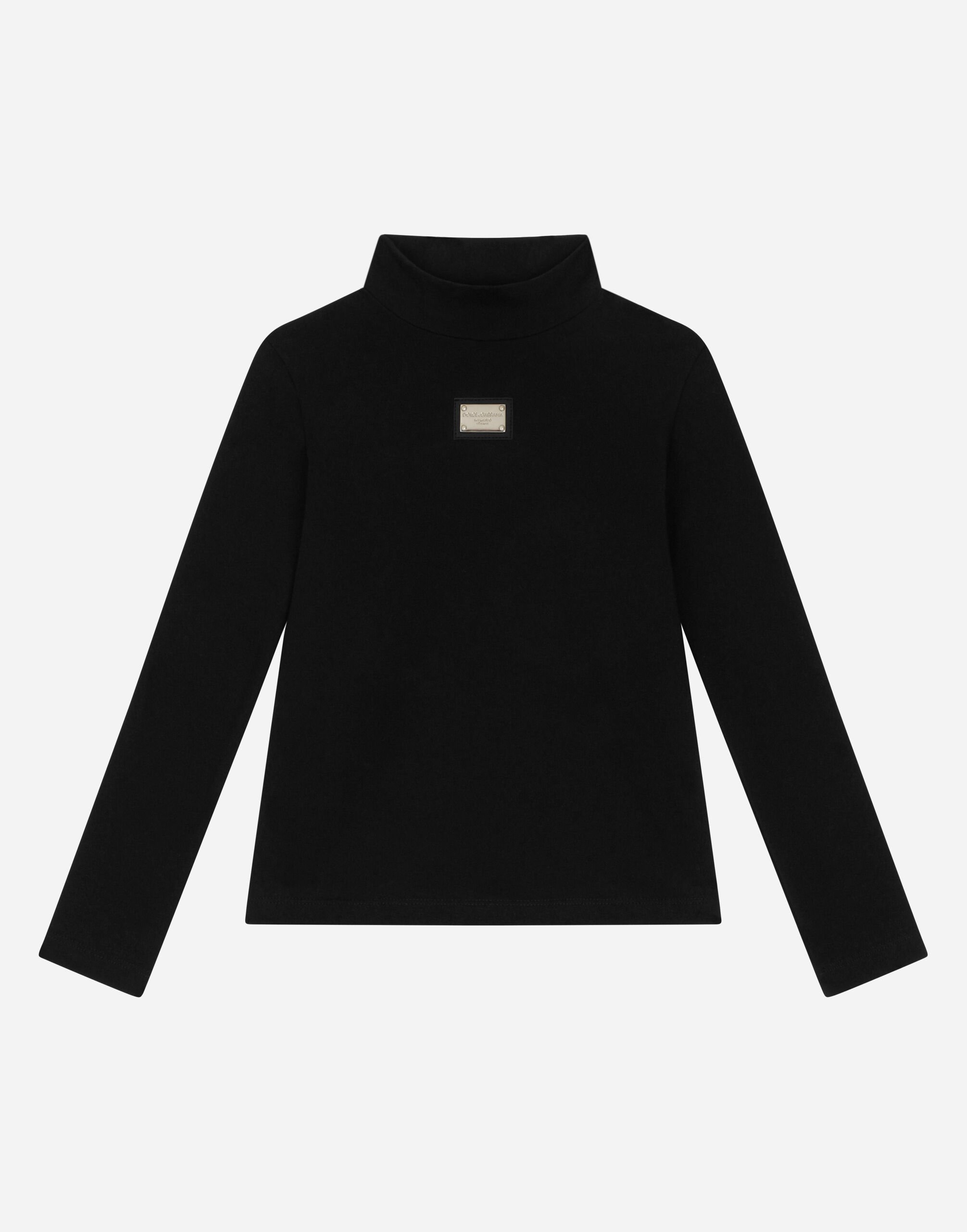 Dolce & Gabbana T-shirt in interlock con placca logata Rosso L5KWK8JBCCL