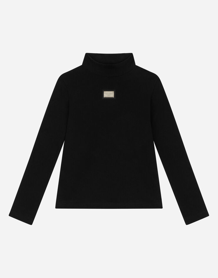 Dolce&Gabbana T-Shirt aus Interlock mit Logoplakette Schwarz L5JTLEG7J1S