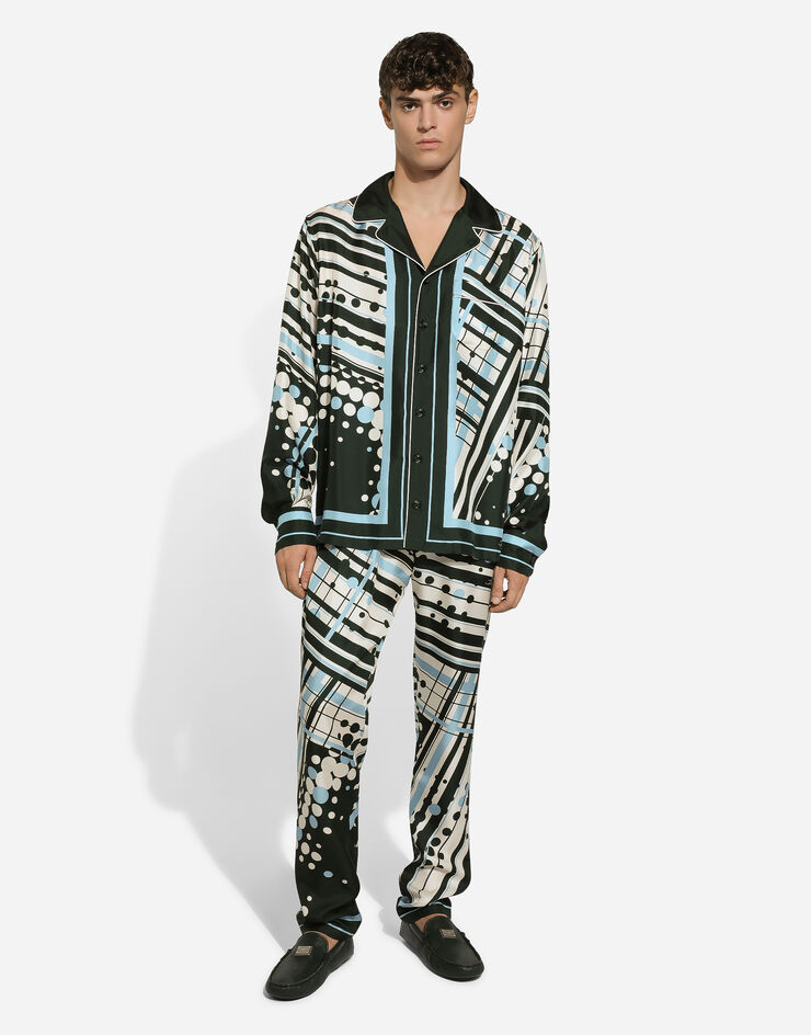 Dolce & Gabbana Multicolor Silk Psychedelic Print Men Pajama Shirt