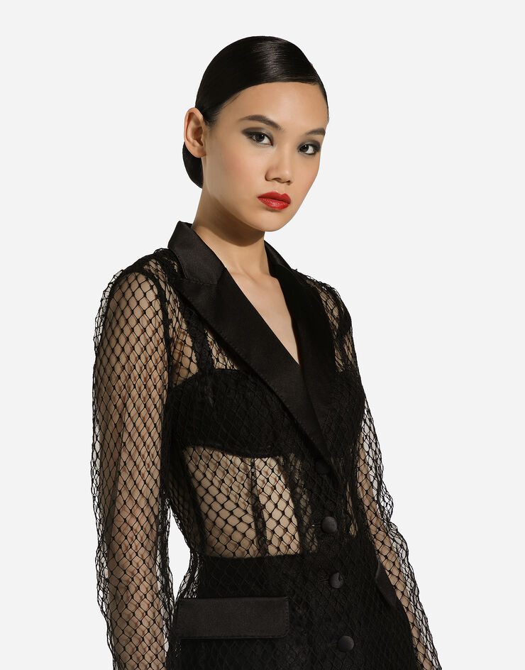 Dolce & Gabbana جاكيت سهرة دولتشي شبكي بصف أزرار مفرد أسود F27BUTHLM83