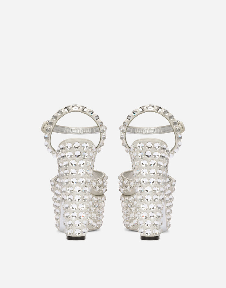 Dolce & Gabbana Sandalia de plataforma en raso y strass termoadhesivos Plateado CZ0290AD955