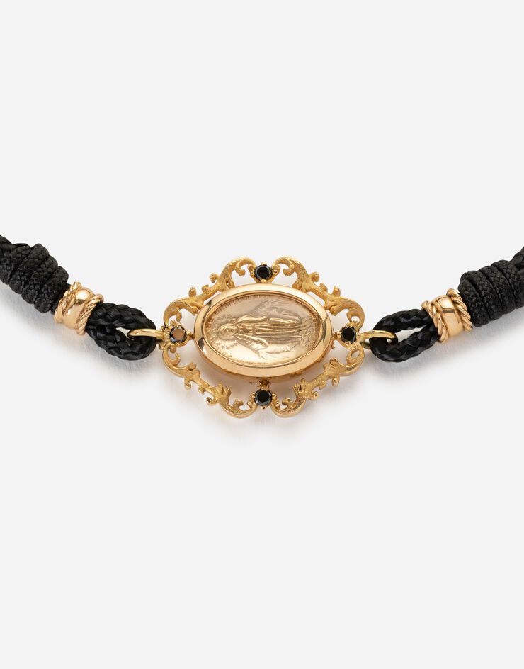 Dolce & Gabbana Pulsera Devotion en tejido con colgante de oro amarillo Dorado WBLD3GWDBYE