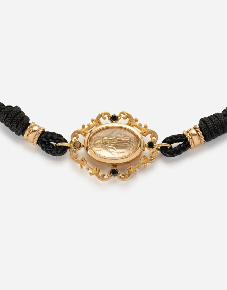 Dolce & Gabbana Fabric Devotion bracelet with yellow gold pendant charm Gold WBLD3GWDBYE