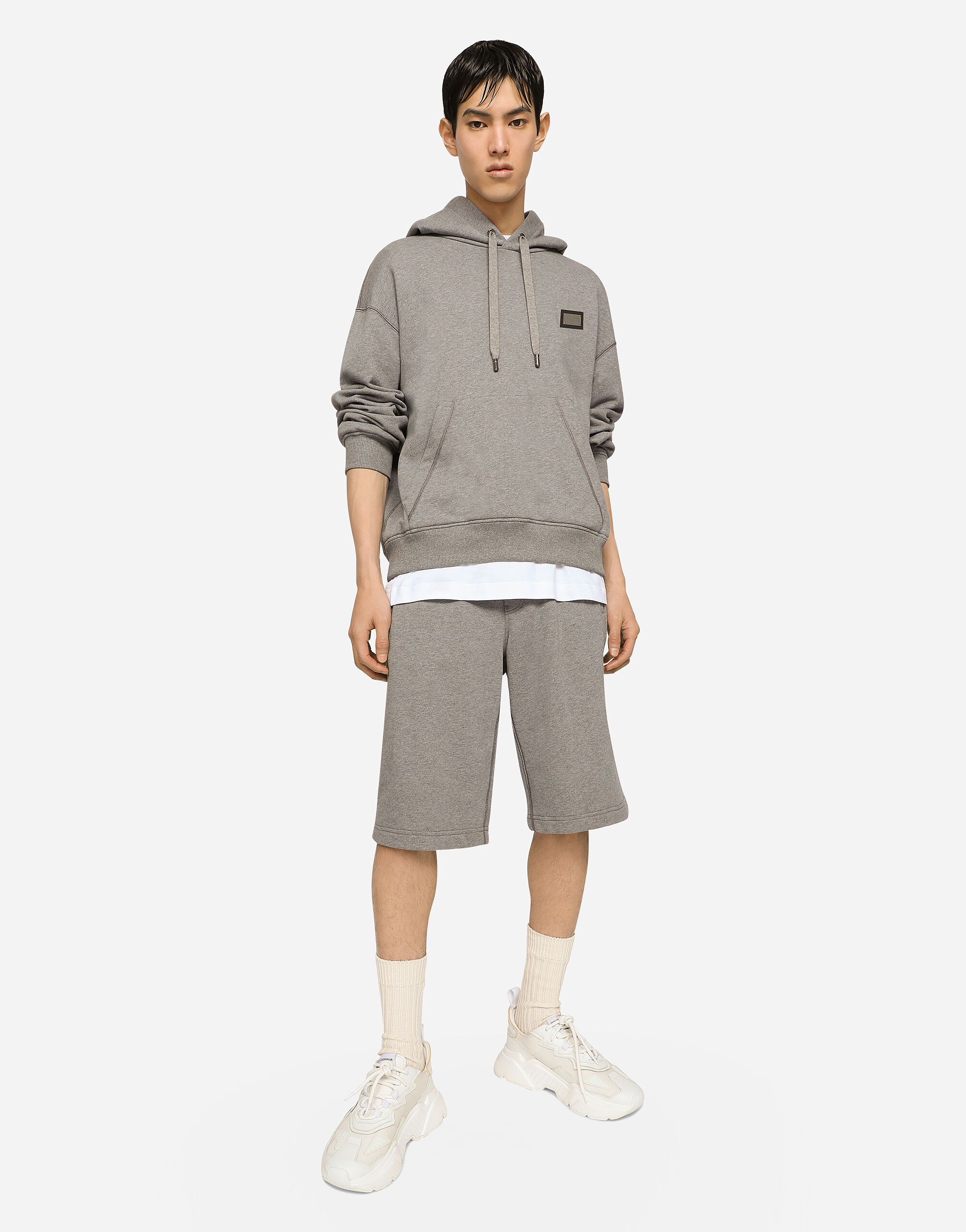 Jersey jogging shorts with logo tag in Grey for Men