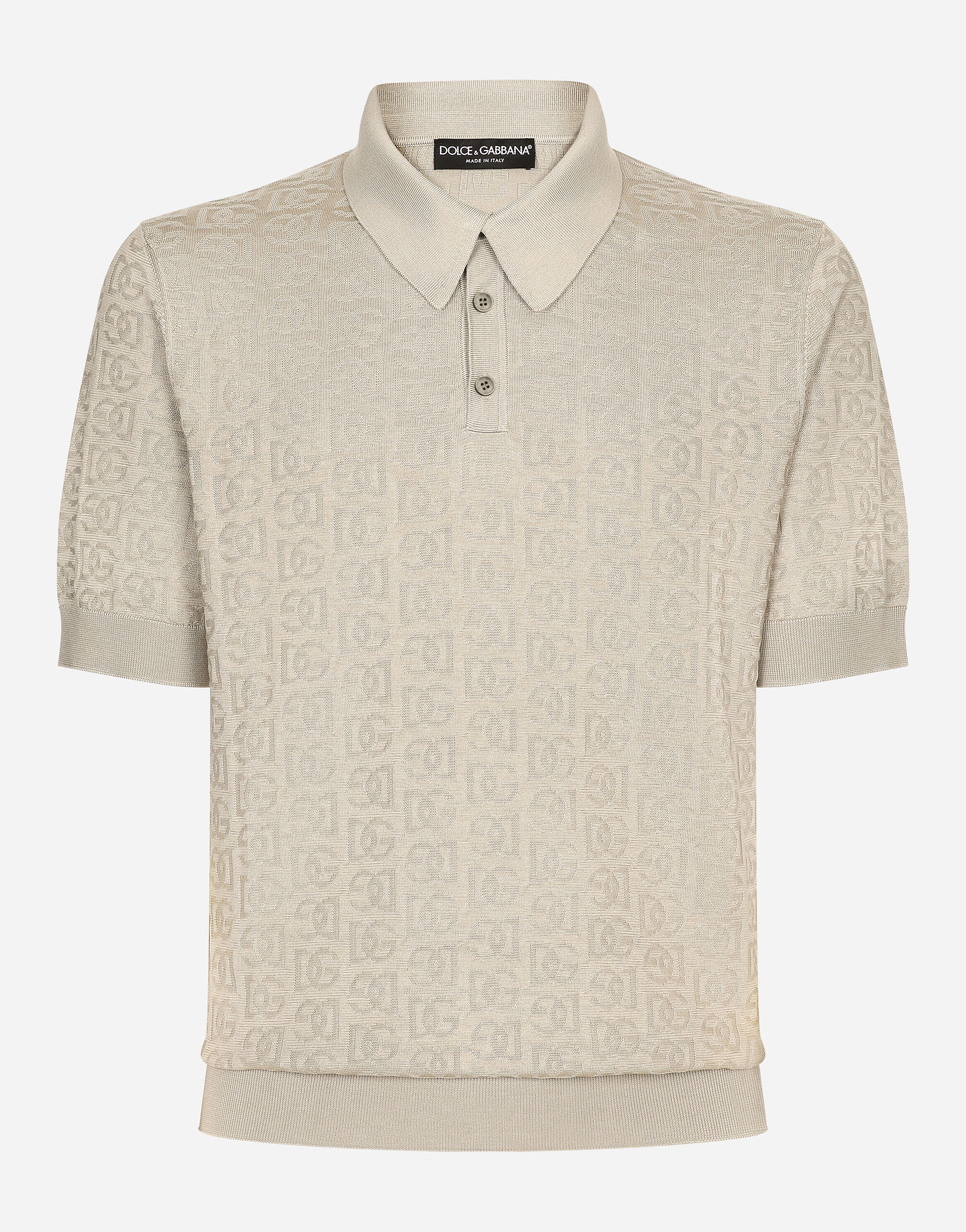 Silk jacquard polo-shirt with DG logo in Beige for Men