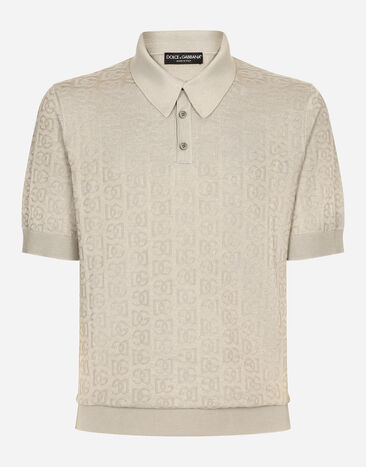 Dolce & Gabbana Silk jacquard polo-shirt with DG logo Beige GXZ15TJBSOS