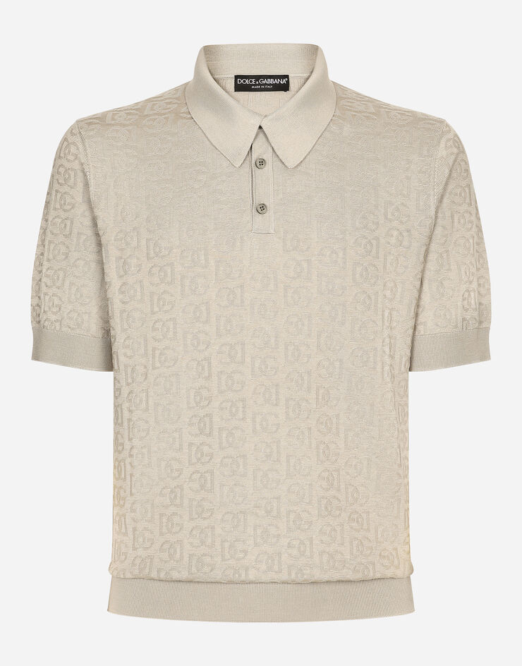 Dolce & Gabbana Silk jacquard polo-shirt with DG logo Beige GXZ15TJBSOS