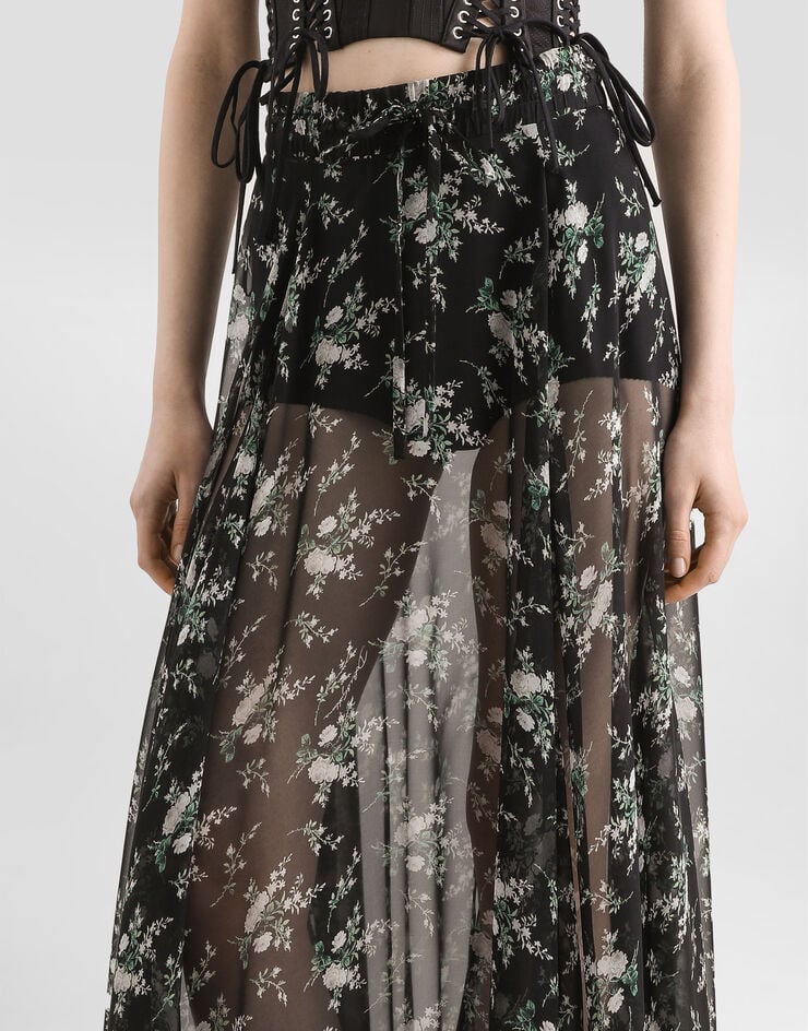 Dolce & Gabbana Chiffon skirt with rose and small flower print Multicolor F4DBFTIS12V