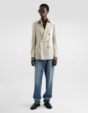 Dolce & Gabbana Chaqueta de botonadura doble en terciopelo Beige G2TV8TFUWCU