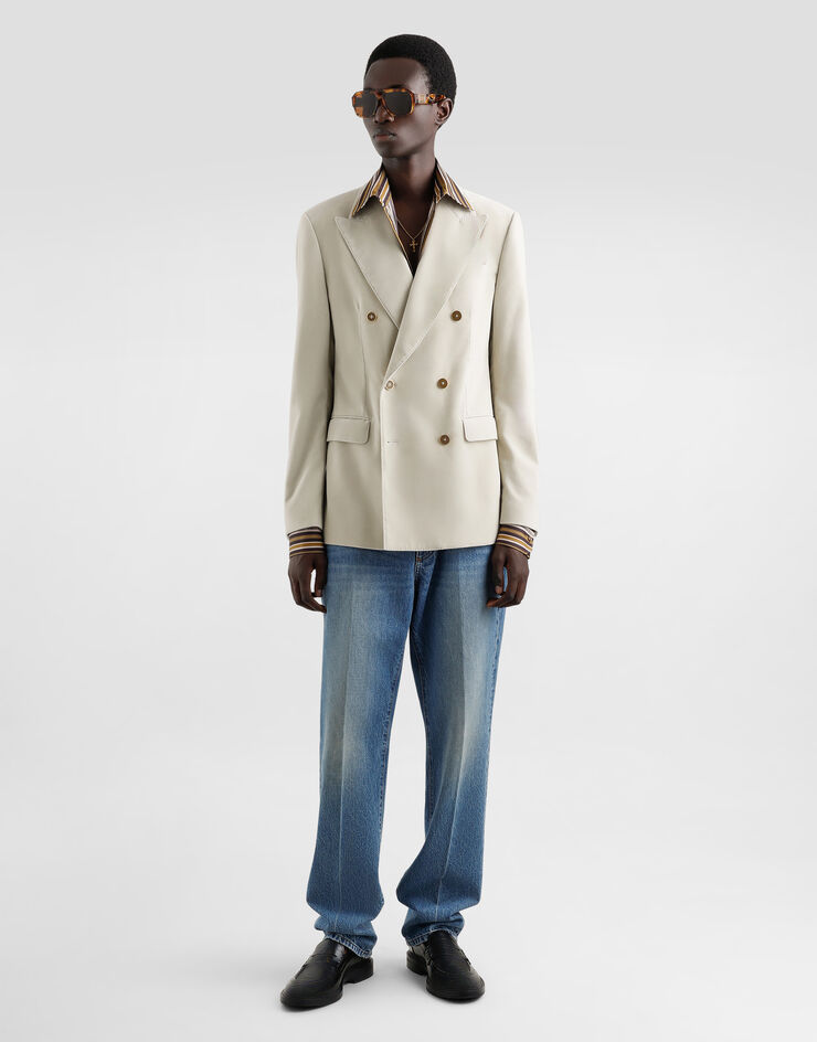 Dolce & Gabbana Chaqueta de botonadura doble en terciopelo Beige G2TV8TFUWCU