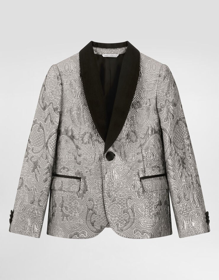 Dolce & Gabbana Chaqueta de botonadura sencilla de tejido jacquard de lamé Silver L41J90HJMQW