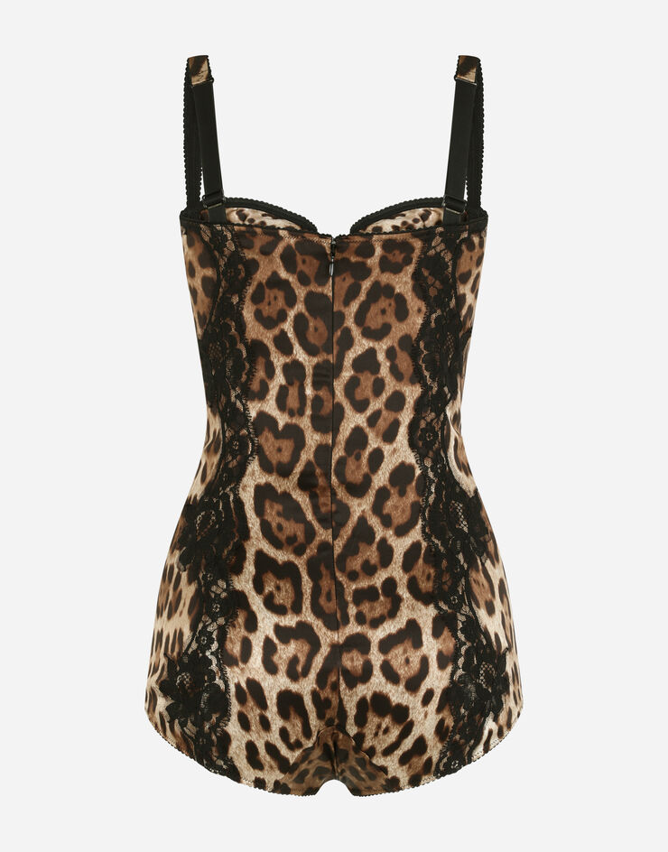 Dolce & Gabbana Silk balconette lingerie bodysuit with leopard-print lace details Multicolor O9A05TFSAXY