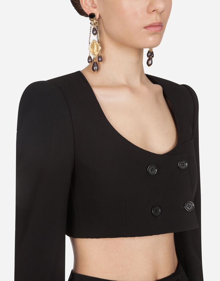 Dolce & Gabbana Double-breasted spencer blazer in wool canvas BLACK F28VZTFUCC6