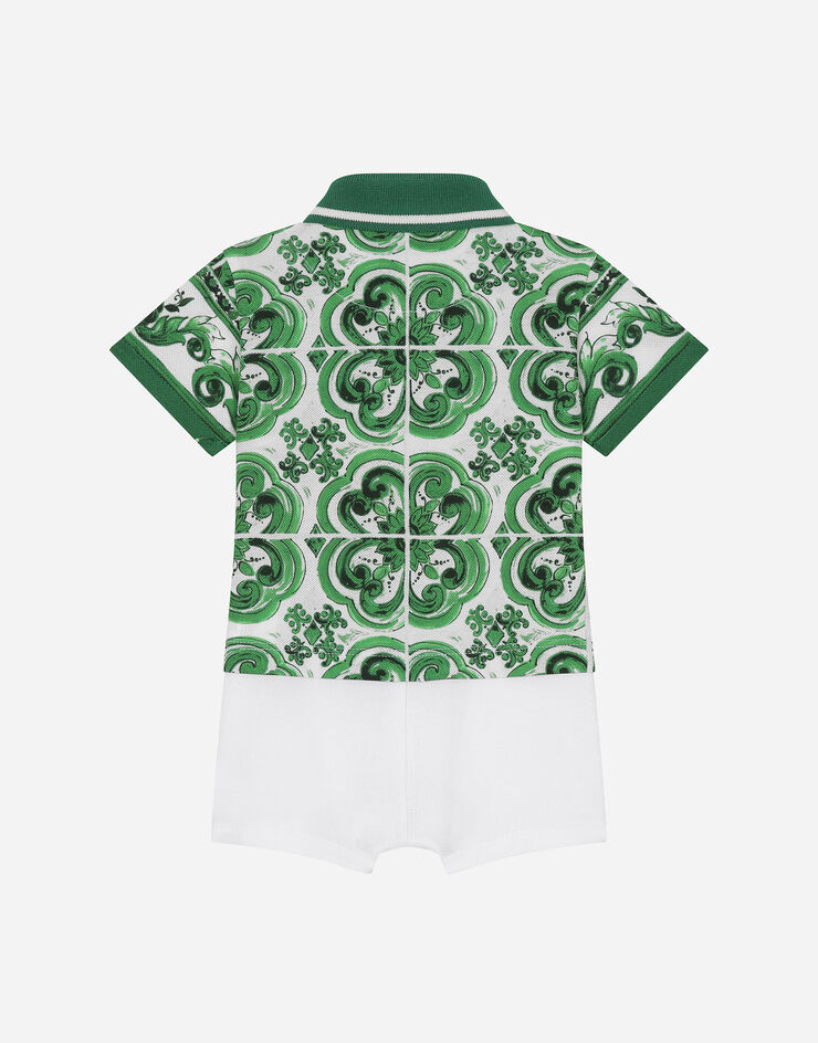 Dolce & Gabbana Tutina in piquet con stampa maiolica verde e logo DG Stampa L1JO7AG7NVD