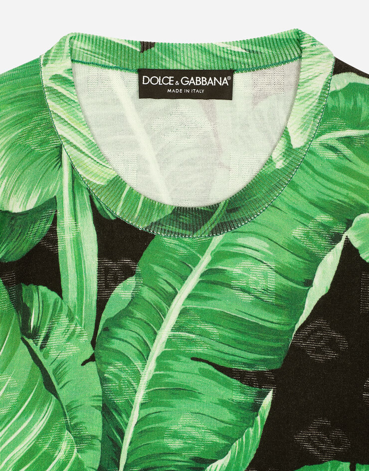 Dolce & Gabbana Jersey de cuello redondo de seda con estampado Banano Estampado GXX01TJAHJX