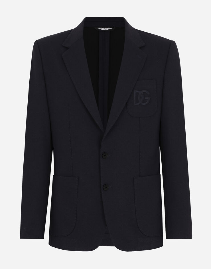 Dolce & Gabbana Chaqueta de botonadura sencilla en punto elástico Azul G2PT9ZFUGLI