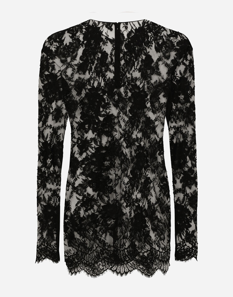 Dolce & Gabbana Rundhals-T-Shirt aus Chantilly-Spitze Black G8RR0THLMQJ