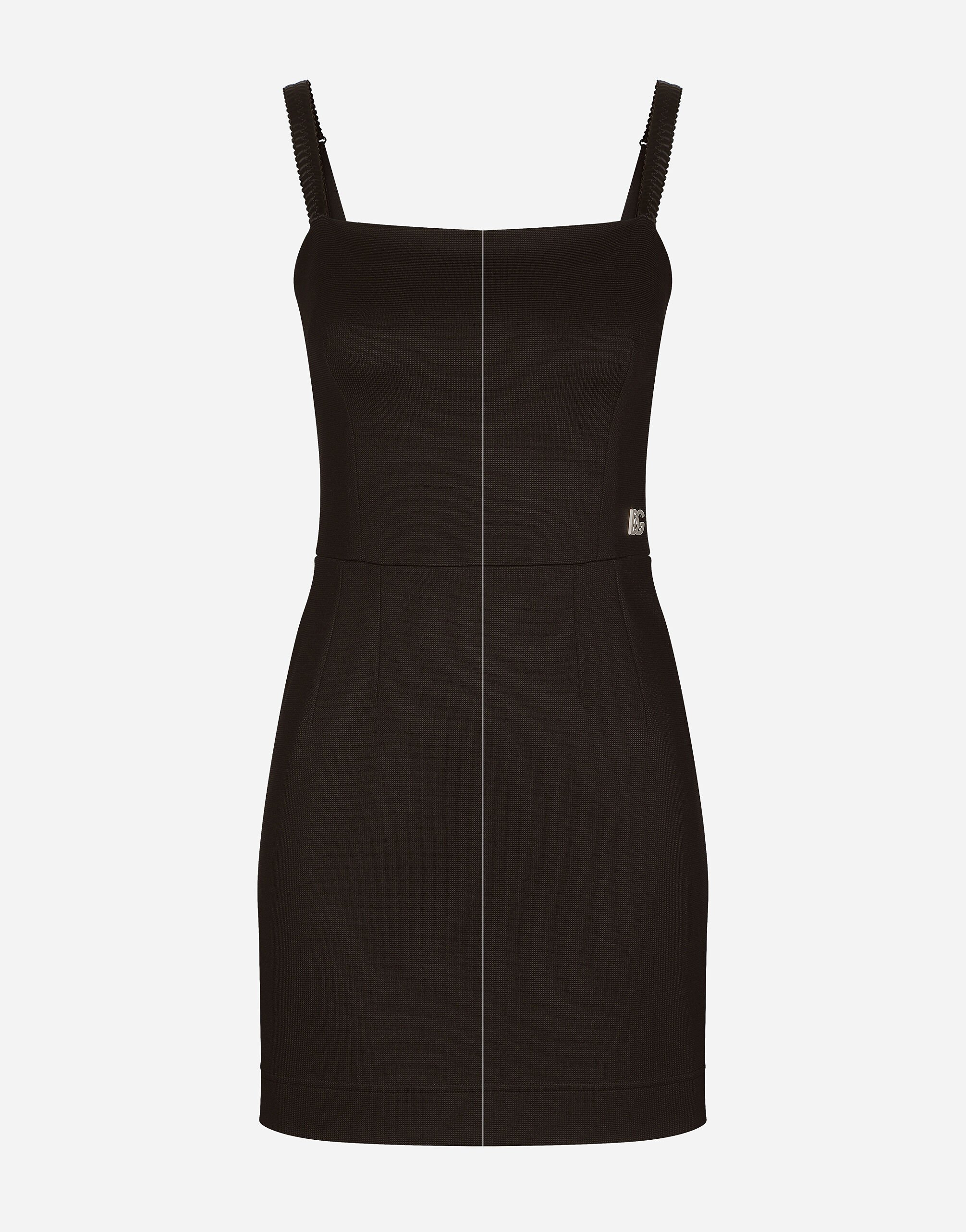 Dolce & Gabbana Short Milano rib dress with DG logo Black F6H0ZTFLRE1