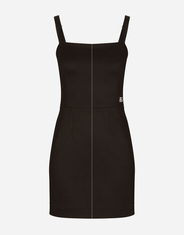 Dolce & Gabbana Short Milano rib dress with DG logo Black F6R3CTFUGPN
