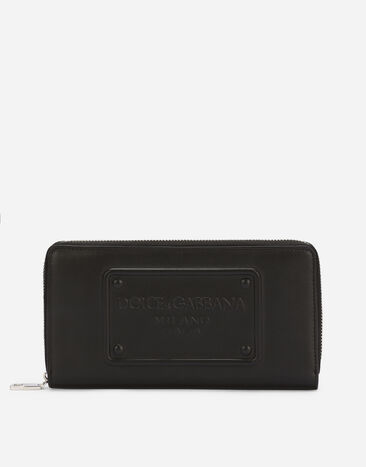 Dolce&Gabbana Zip-around calfskin wallet with raised logo Black BP1672AG218
