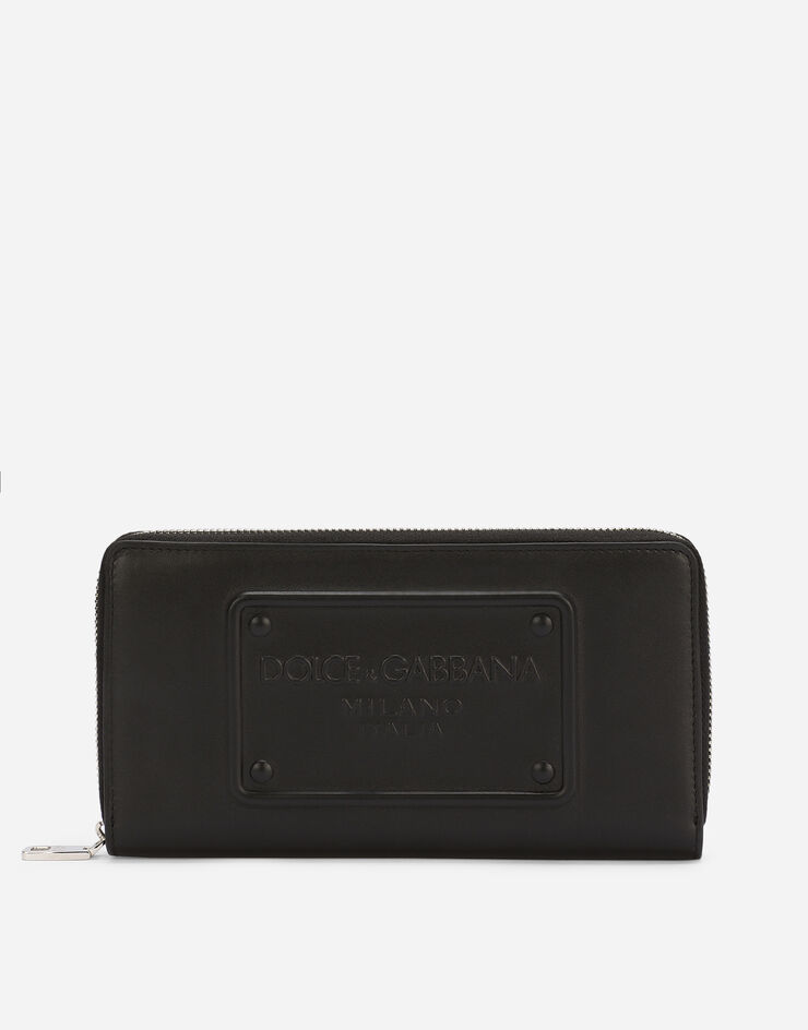 Dolce&Gabbana Zip-around calfskin wallet with raised logo Black BP1672AG218