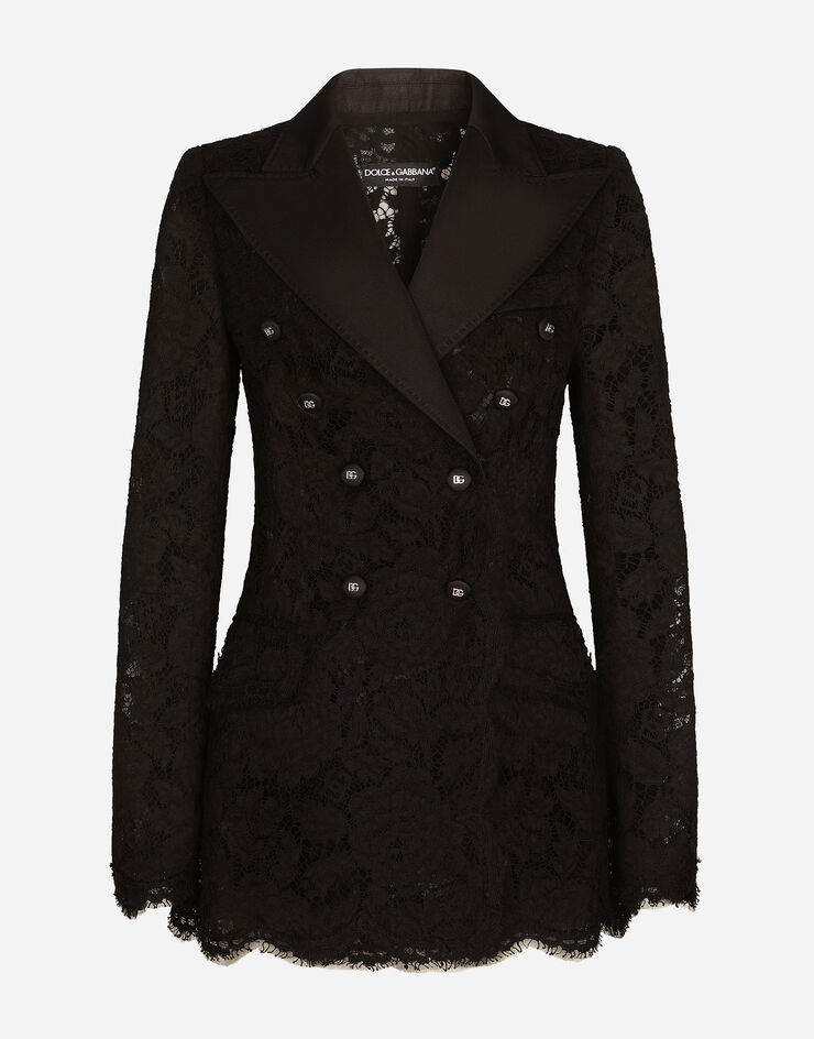 Dolce & Gabbana Chaqueta Turlington de encaje elástico con logotipo Negro F29TRTFLRE1