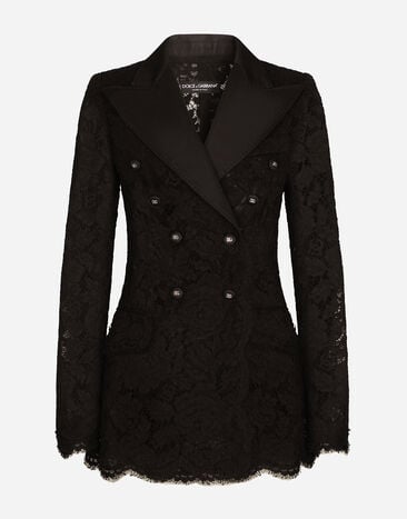 Dolce & Gabbana Turlington-Jacke aus elastischer Spitze mit Logo Schwarz BB7287A1471