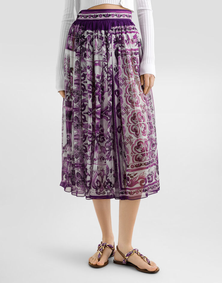 Dolce & Gabbana Majolica-print chiffon skirt Multicolor F4C5OTHI1Y9