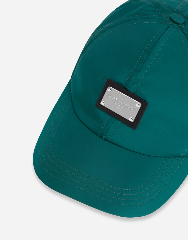 Dolce & Gabbana Cappello da baseball nylon con placca logata Verde GH590AGF506