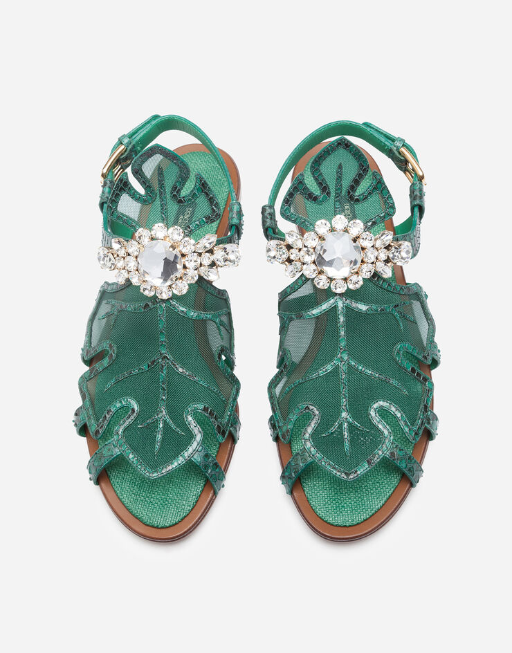 Dolce & Gabbana Sandals in python and mesh with bejeweled embroidery Dolce & Gabbana Sandals in python and mesh with bejeweled embroidery GREEN CQ0402A2V46