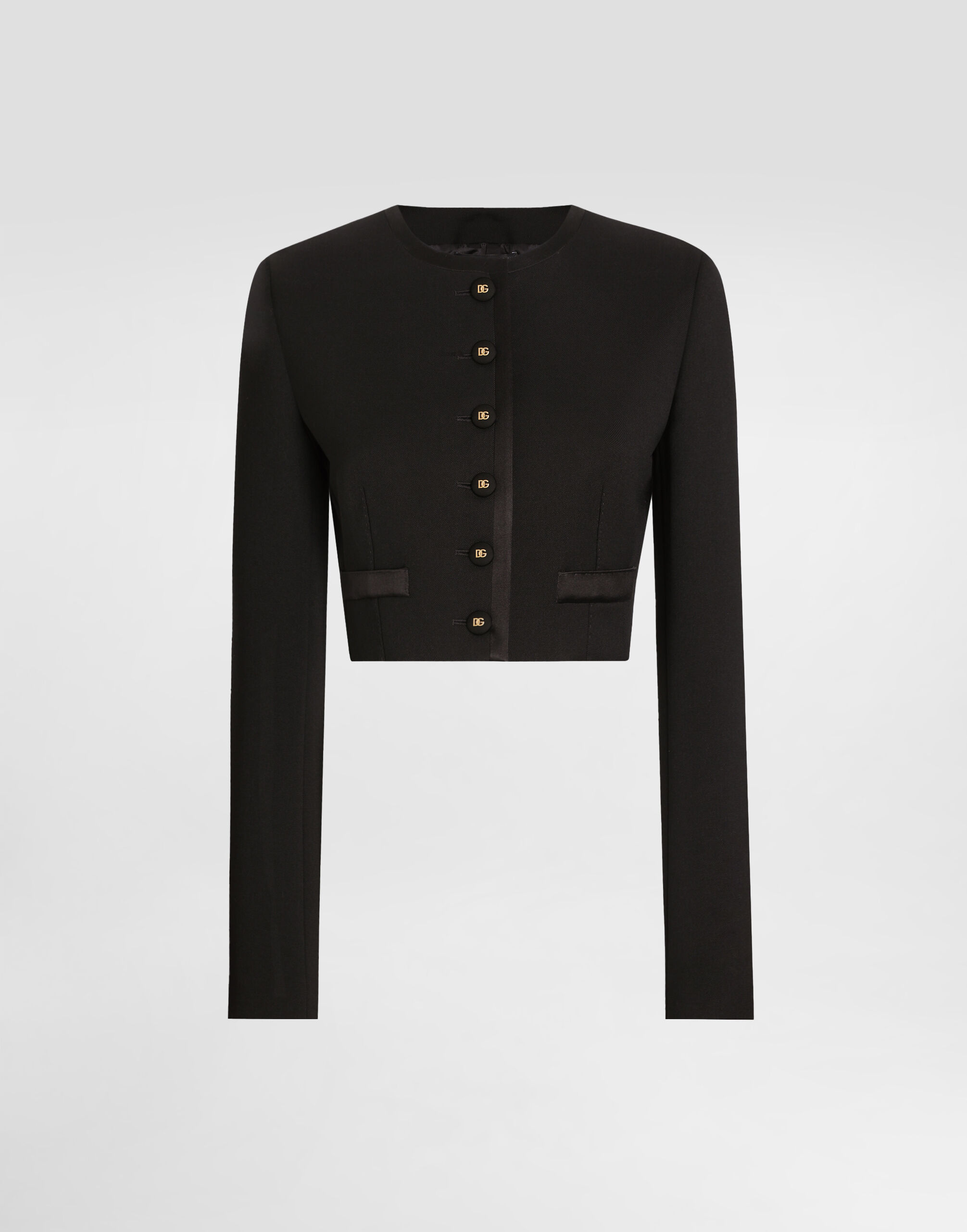 Cropped single-breasted wool jacket in Black for Women