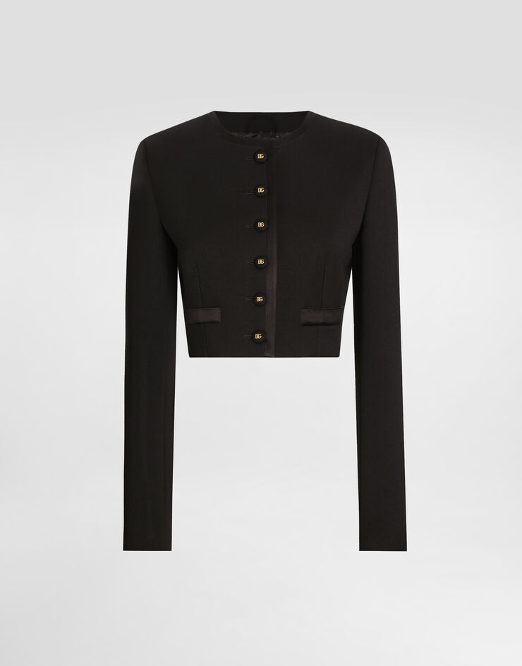 Dolce & Gabbana Chaqueta corta de lana con botonadura recta Negro F27CPTFUBGE