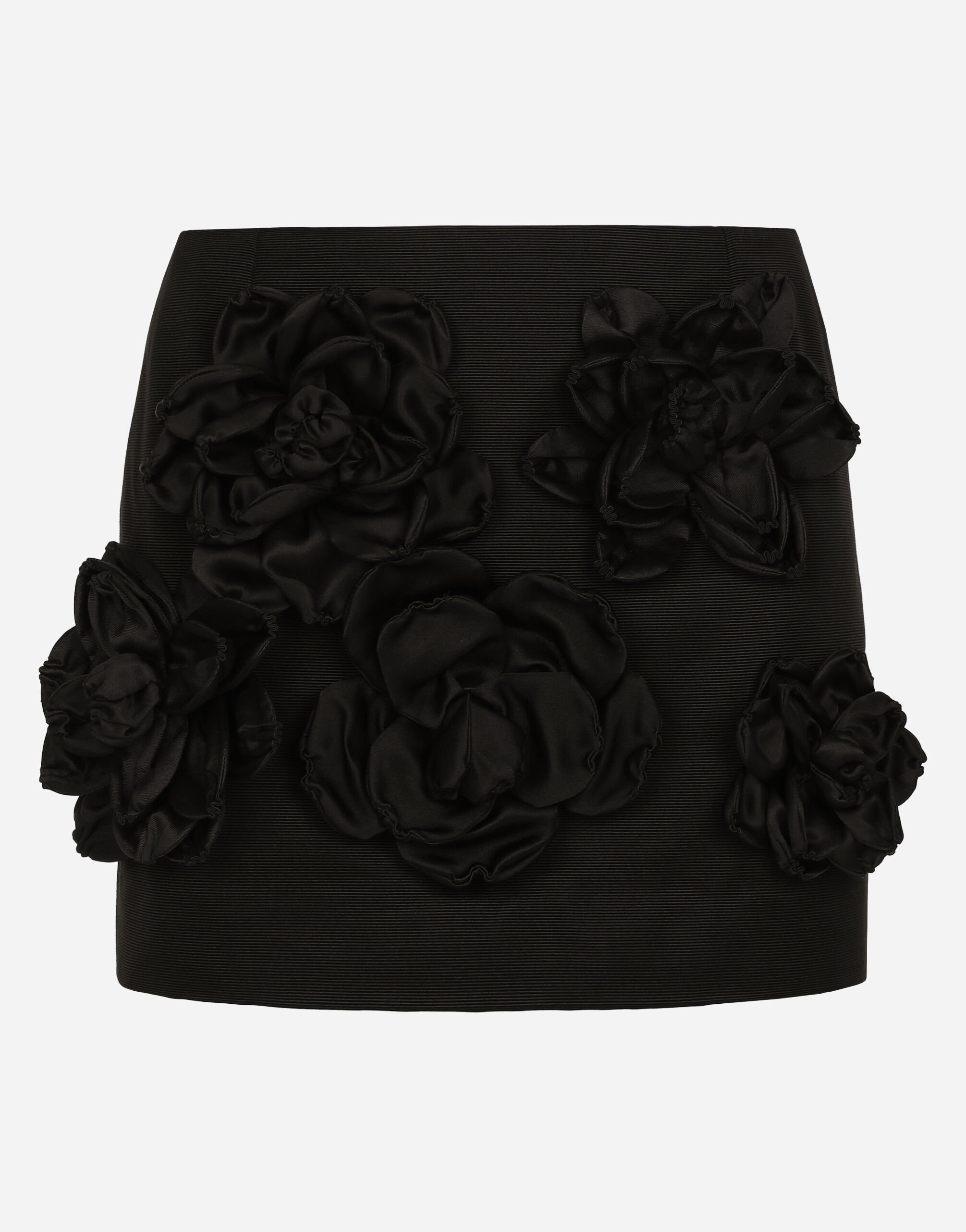 Dolce & Gabbana Short Ottoman skirt with floral appliqué Black F6DFDTFLSIO