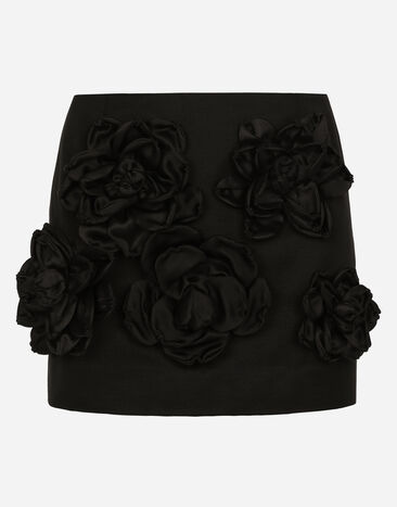 Dolce&Gabbana Gonna corta in ottoman con applicazione fiori Nero F4CC8ZFUTA7