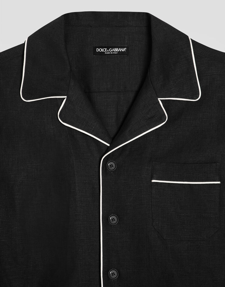 Dolce & Gabbana قميص هاواي من نسيج كتان أسود G5NF5TFU4MC