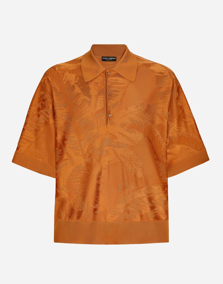 Dolce & Gabbana قميص بولو جاكار حريري فضفاض بأكمام قصيرة بني GXZ04TJBSG0
