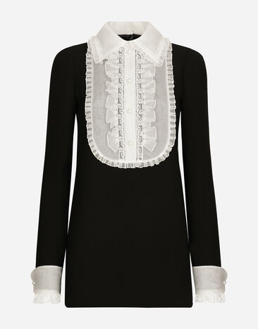Dolce & Gabbana Short wool crepe dress with organza shirt front Black FTC32TFU28J