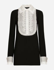 Dolce & Gabbana Short wool crepe dress with organza shirt front Black F6H0ZTFLRE1