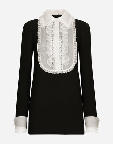 Dolce & Gabbana Short wool crepe dress with organza shirt front Black F29ZMTFU28J