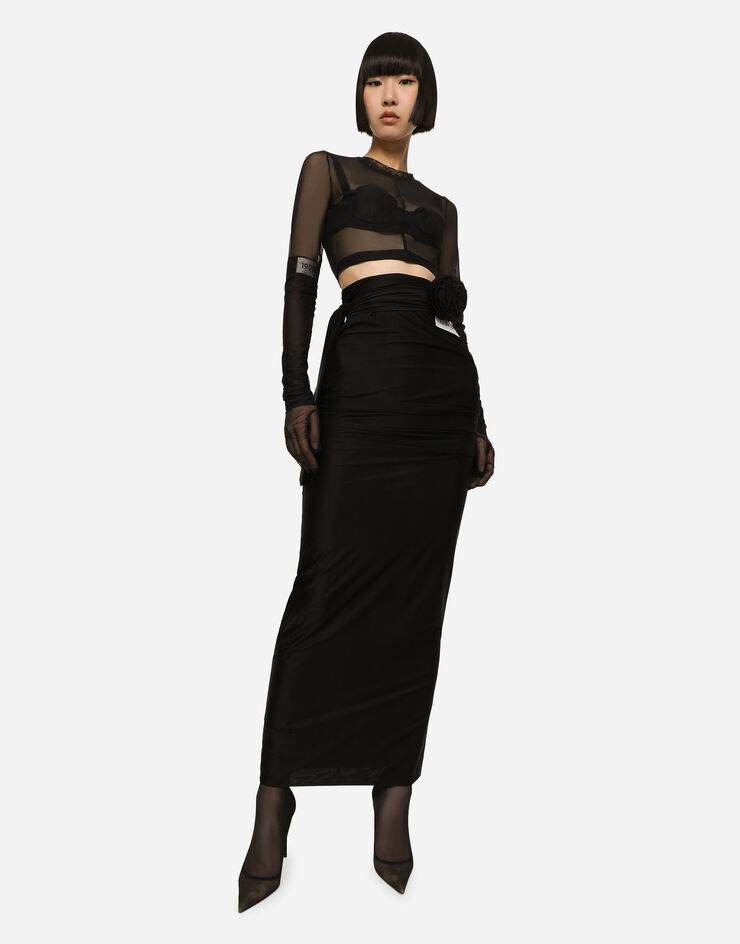 Dolce & Gabbana KIM DOLCE&GABBANA Long spandex jersey skirt with belt Black F4CMWTFUGPH