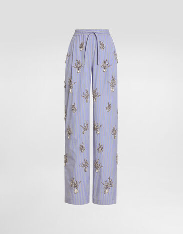 Dolce & Gabbana Poplin trousers with floral embroidery Multicolor FTDJEZGDDSN