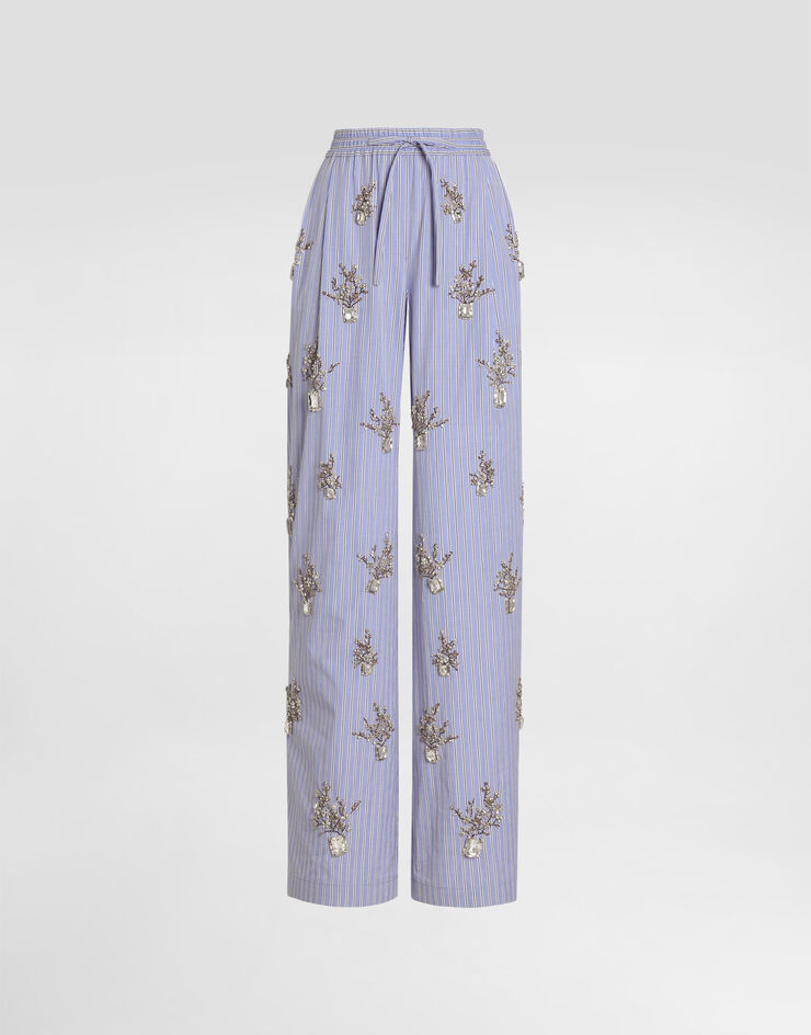 Dolce & Gabbana Poplin trousers with floral embroidery Multicolor FTDJEZGDDSN
