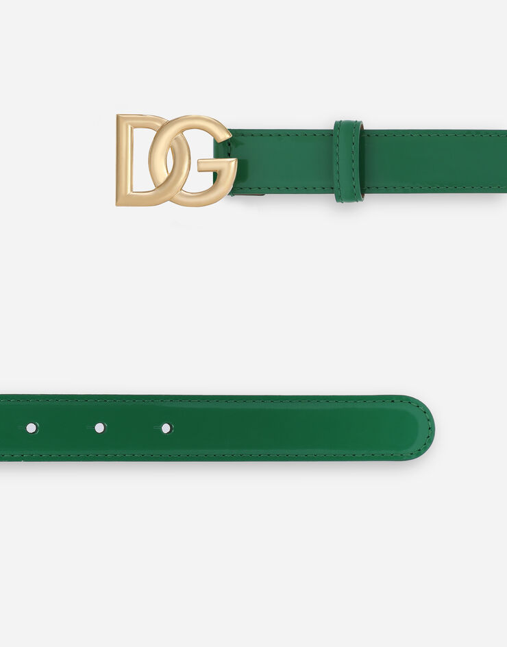 Dolce & Gabbana Cinturón en piel de becerro brillante con logotipo DG Verde BE1447A1037
