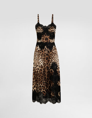 Dolce & Gabbana Leopard-print satin midi lingerie-style dress with lace trims Multicolor F6A5DTFSAXY