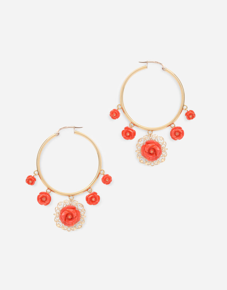 Dolce & Gabbana Coral loop earrings in yellow 18kt gold with coral roses Gold WEEM3GWCME1